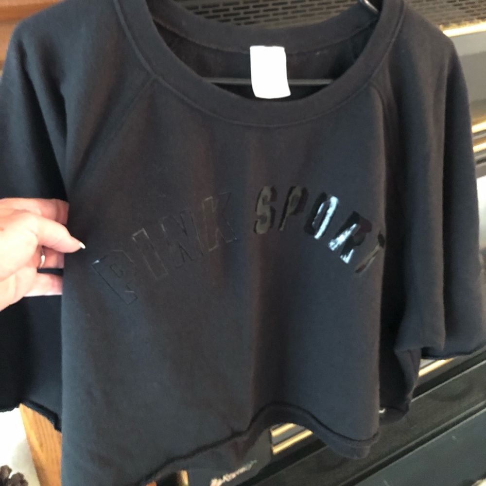 PINK SPORT - LIKE NEW! WOMENS OVERSIZED CROPPED SWEATSHIRT IN BLACK Size Large